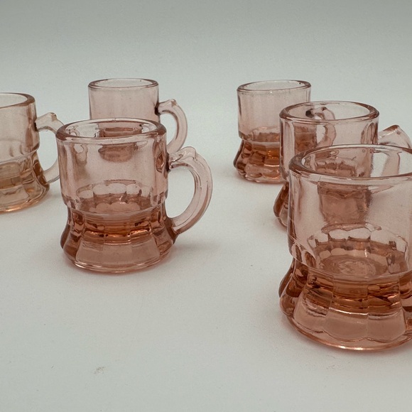 Vintage Pink Depression Glass Mini Beer Mug Shot Glass Lot of 7 - Picture 5 of 7